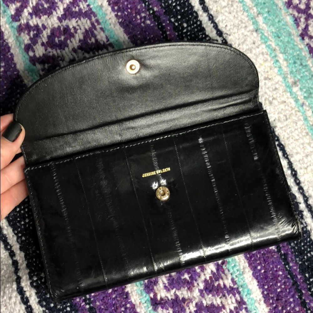 Black genuine eel skin wallet